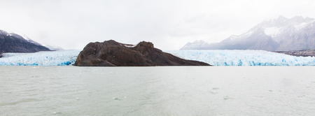 panorama view of both tongues of glacier grey in torres del paine national park, patagonia, chileの写真素材