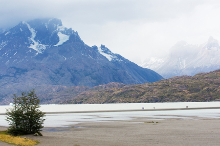 view at lago grey and surrounding mountains in torres del paine national park, patagonia, chileの写真素材