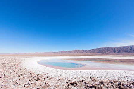 beautiful landscape view of salty lagoon in lagunas escondidas park in atacama desert, chileの写真素材