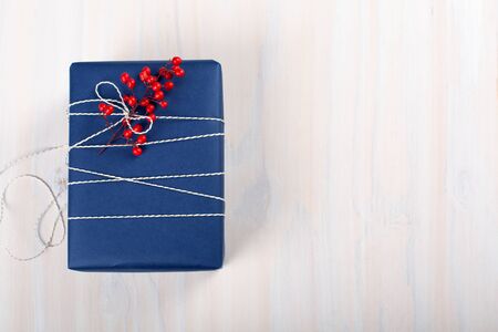 minimalist styled christmas gift flatlay, copy space on rightの写真素材