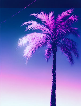 Neon Pink Palm Tree against Purple Skyの素材