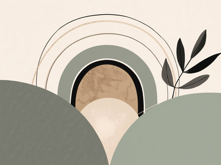 Simple and calm abstract design with soft shapes and earthy colorsの素材