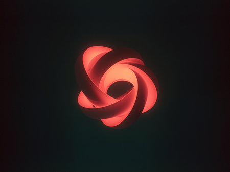 Glowing red abstract shape made of smooth, curved loopsの素材