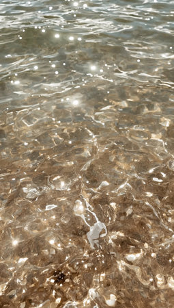 Clear water near the beach shows the sandy bottomの素材