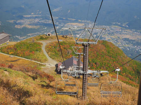 View of Hakuba Village from the lift of Happo Ridgeの写真素材