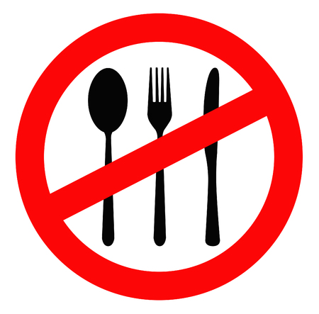 spoon, fork and knife in prohibited signalのイラスト素材