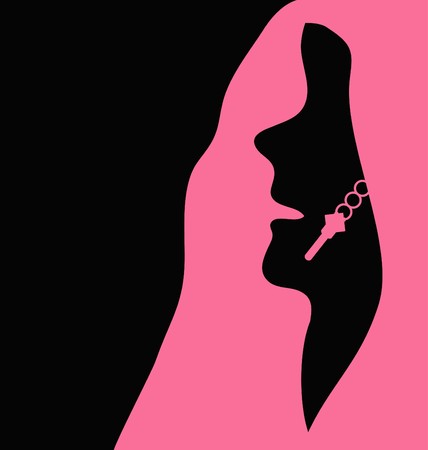 illustration of woman in pink and black with long hair and earringのイラスト素材