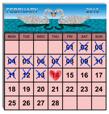 calendar with the date marked with a valentine heartのイラスト素材