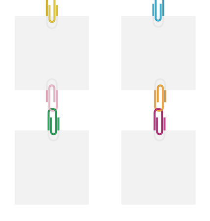 illustration of four white papers and colorful paperclips
のイラスト素材