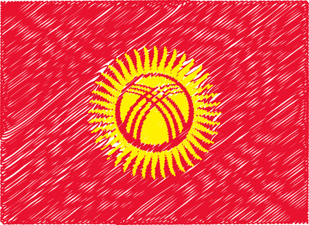 kyrgyzstan flag embroidered zigzagのイラスト素材
