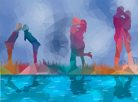 low poly background couples kissingのイラスト素材