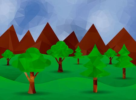 low poly forest and mountains backgroundのイラスト素材
