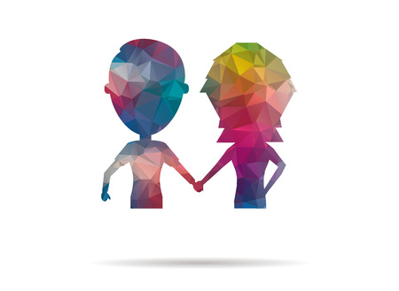 low poly boy and girl colorful iconのイラスト素材