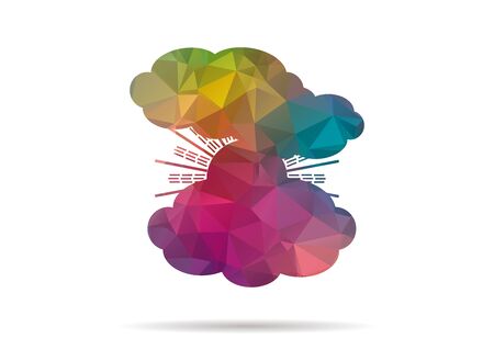 low poly icon colorful sun and cloudsのイラスト素材