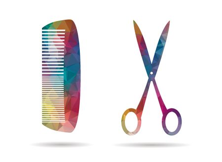 low poly icon colorful scissors and combのイラスト素材