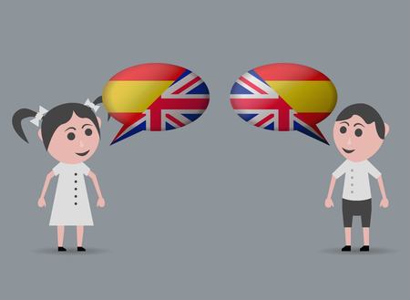 boy and girl speaking two languagesのイラスト素材