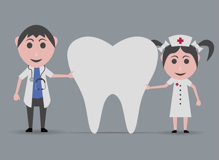 dolls nurse and doctor with a toothのイラスト素材