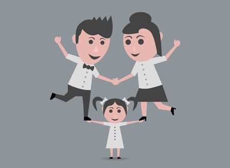 girl raising father and motherのイラスト素材