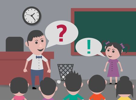 teacher asking and answering girlのイラスト素材