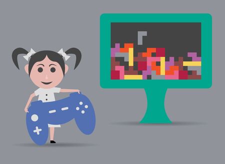 girl playing video gamesのイラスト素材