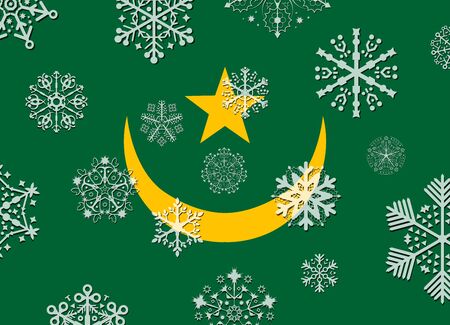 mauritania flag with snowflakesのイラスト素材