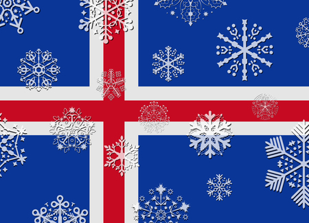 iceland flag with snowflakesのイラスト素材