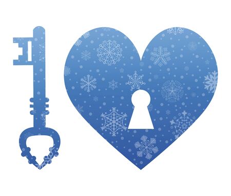 key heart christmas icon with snowのイラスト素材