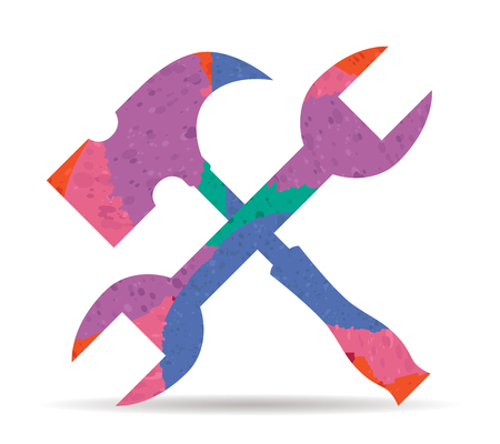 hammer and spanner drawn painted icon vectorのイラスト素材