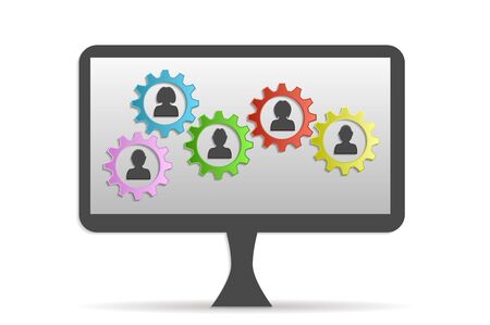 monitor and background peopleのイラスト素材