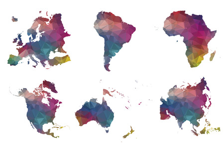 Low poly set 6 continents and countriesのイラスト素材