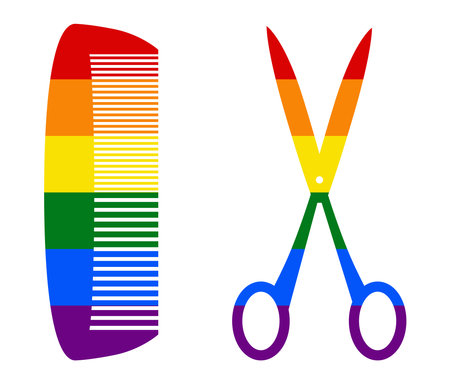 comb and scissors LGBT flag. gay, lesbian, bisexual and transgender icon vectorのイラスト素材