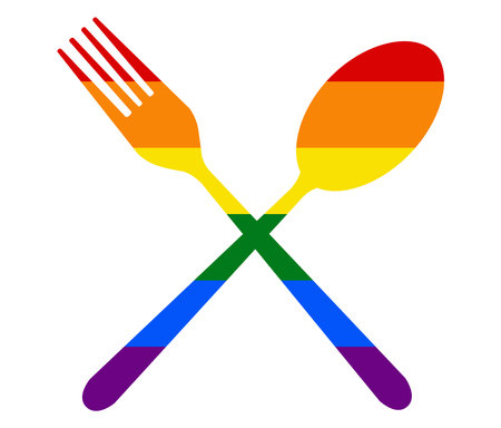 fork and spoon LGBT flag. gay, lesbian, bisexual and transgender icon vectorのイラスト素材