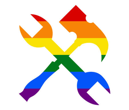 hammer and spanner LGBT flag. gay, lesbian, bisexual and transgender icon vectorのイラスト素材