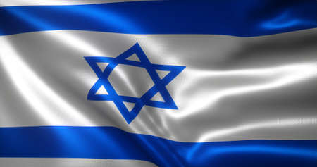 Israel Flag with waving folds, close up view, 3D renderingの写真素材