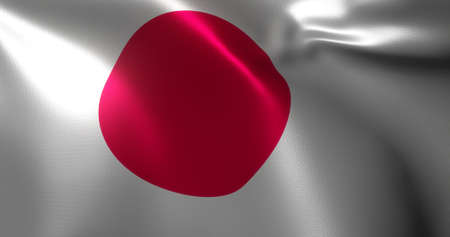 Japan Flag, Japanese flag with waving folds, close up view, 3D renderingの写真素材