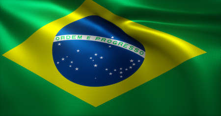Brazil Flag, Brazilian Flag with waving folds, close up view, 3D renderingの写真素材