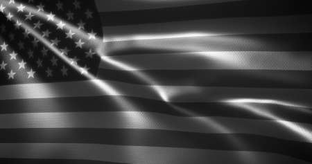 Black and White American Flag, United States of America flag with waving folds, close up view, 3D renderingの写真素材