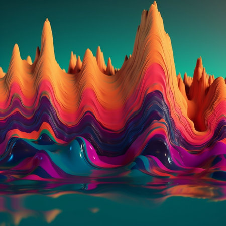 3d render, abstract background, colorful waves, 3d illustrationの素材