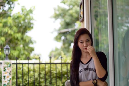 Model Women Half Portrait with Smile actionの写真素材