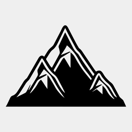 Mountain silhouette - vector icon. Rocky peaks. Mountains ranges. Black and white mountain iconのイラスト素材
