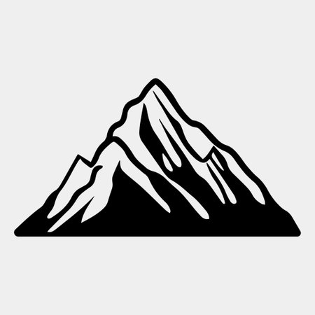 Mountain silhouette - vector icon. Rocky peaks. Mountains ranges. Black and white mountain iconのイラスト素材