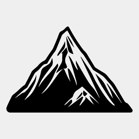 Mountain silhouette - vector icon. Rocky peaks. Mountains ranges. Black and white mountain iconのイラスト素材