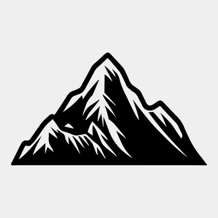Mountain silhouette - vector icon. Rocky peaks. Mountains ranges. Black and white mountain iconのイラスト素材