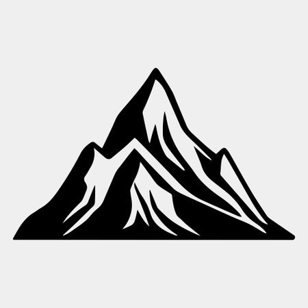 Mountain silhouette - vector icon. Rocky peaks. Mountains ranges. Black and white mountain iconのイラスト素材