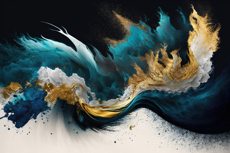 Abstract background with blue and golden paint splashes. Vector illustration.の素材