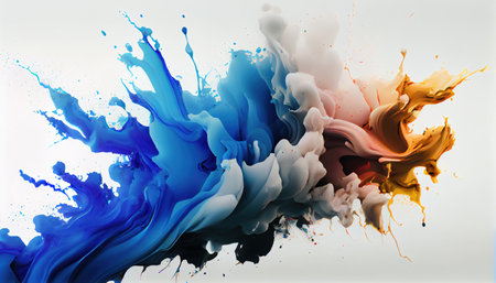 Abstract colorful ink splashes isolated on white background. 3d renderingの素材