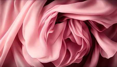 close up of rippled pink silk fabric, abstract wavy backgroundの素材