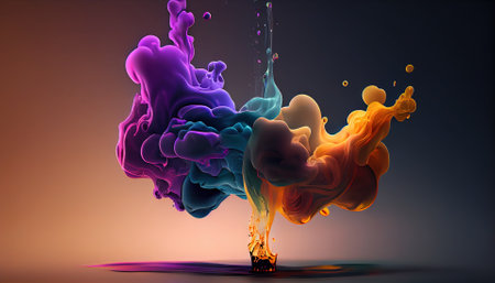 Colorful paint splash isolated on black background. 3d render illustrationの素材