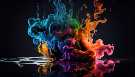 Colorful paint splashing on black background. Abstract background. 3d renderingの素材