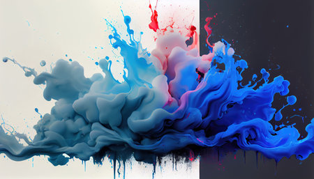 Abstract background with blue and red ink splashes. 3d renderingの素材